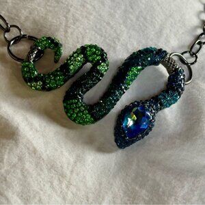 Green & Blue Faceted Crystal Beaded Snake Gunmetal Chain 20"  Necklace